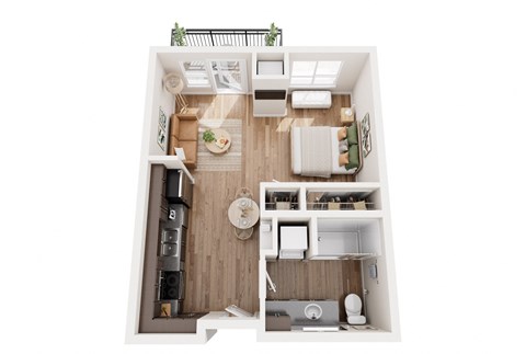 Floor plan for studio, 1 bath, 495 sqft
